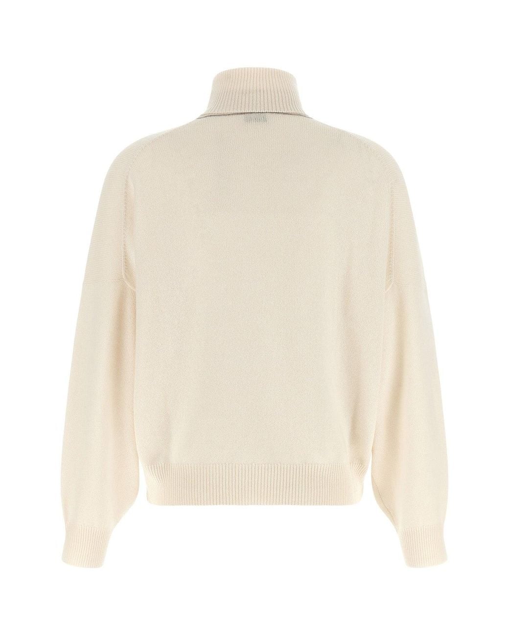 Brunello Cucinelli White Ribbed Cashmere Turtleneck Sweater