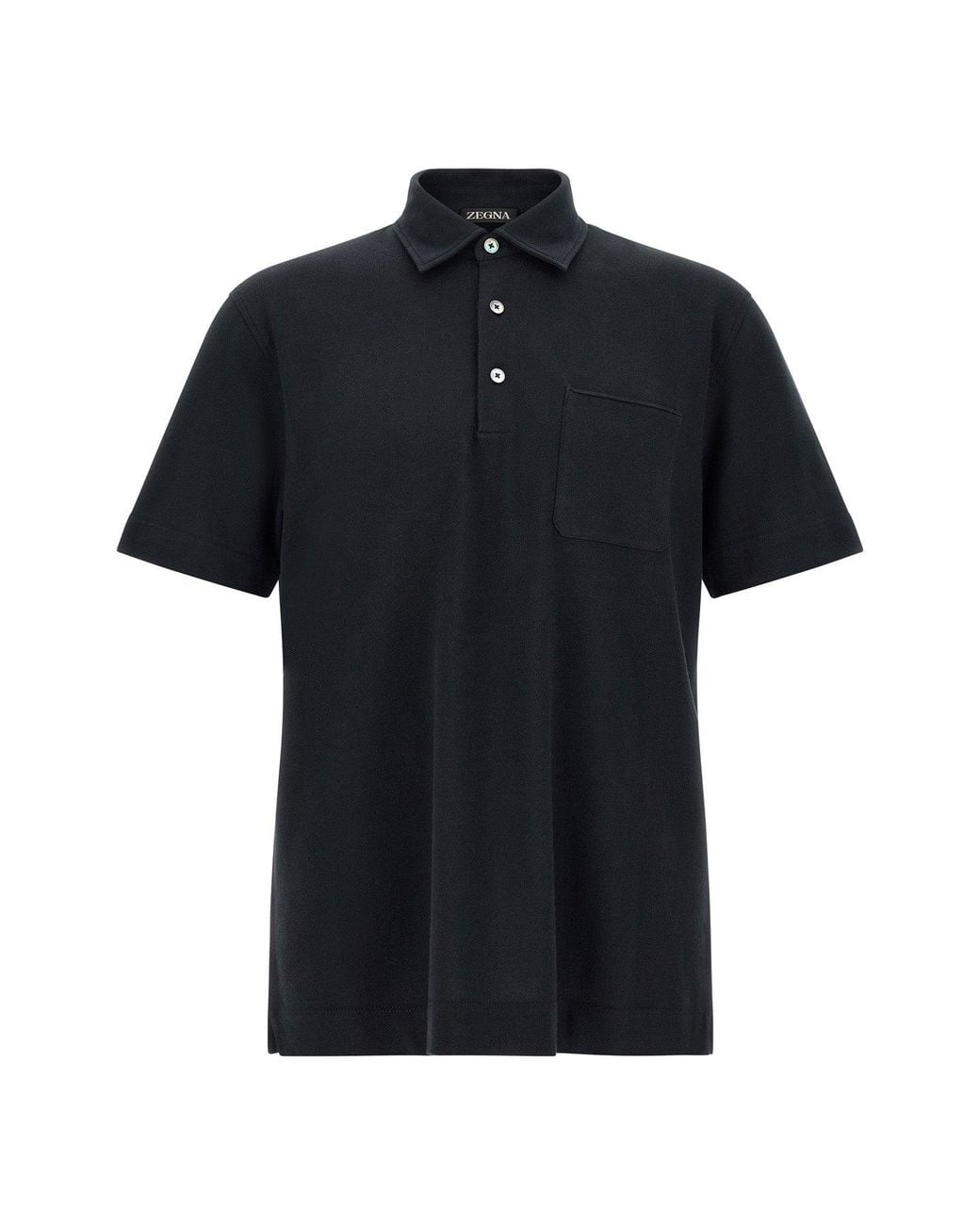 Zegna Black Pure Cotton Piqué Polo With Chest Pocket for men