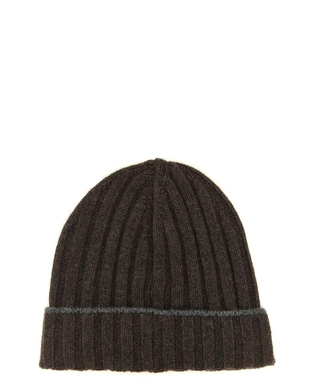 Brunello Cucinelli Black Cashmere Turn-Up Beanie for men