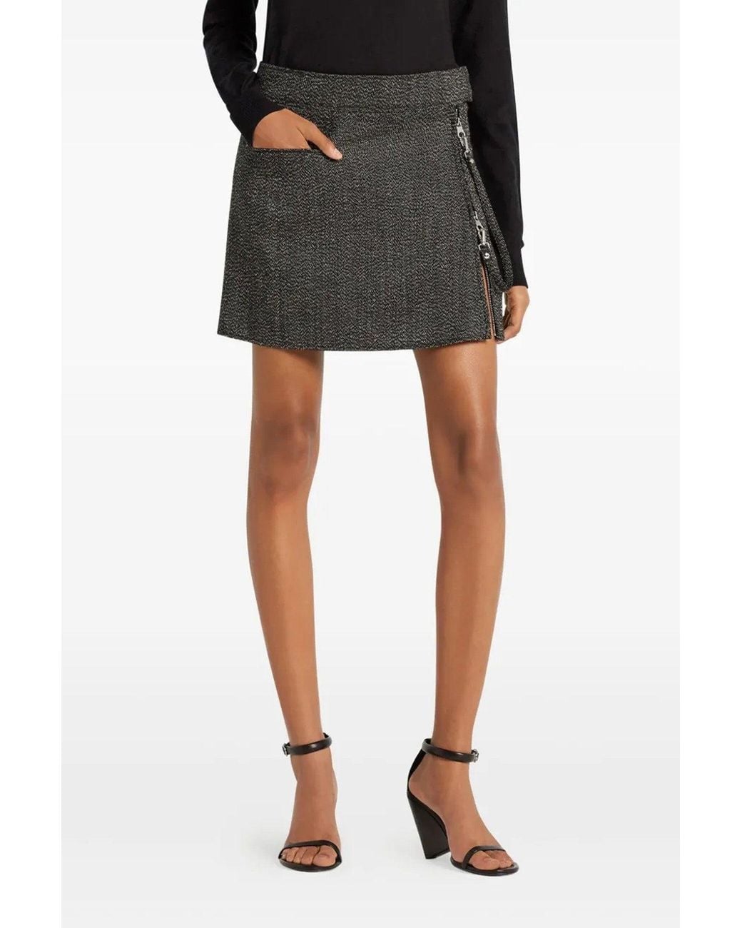 Courreges Black Mini Skirt '2-Pocket Zipped Caviar'