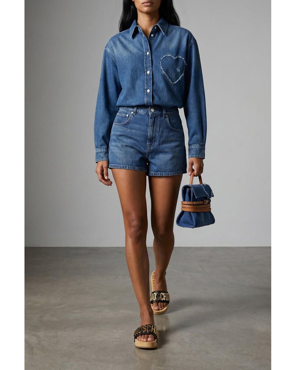 Moschino Blue Cotton Heart Shirt Comfort Fit