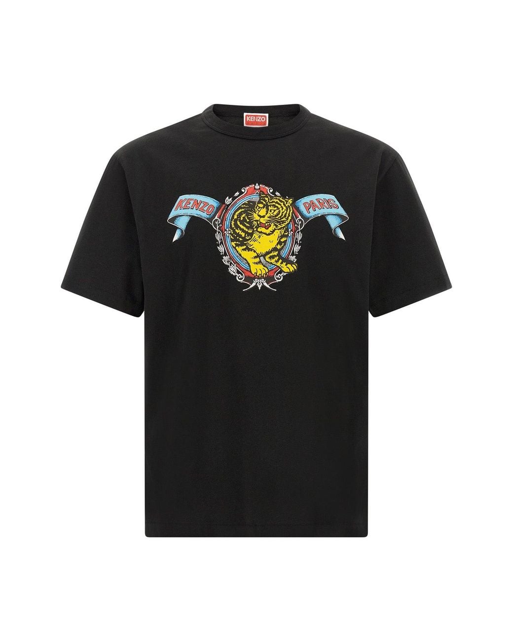 KENZO Black Crew Neck T-Shirt With Tiger Graphic for men