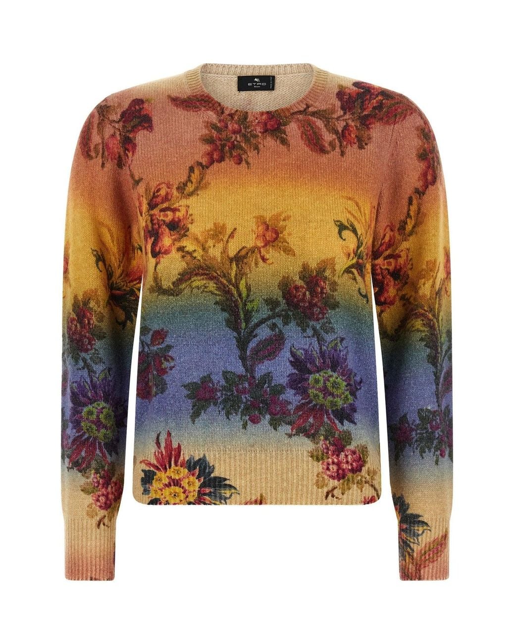Etro Multicolor Crewneck Sweater With Floral Jacquard Knit