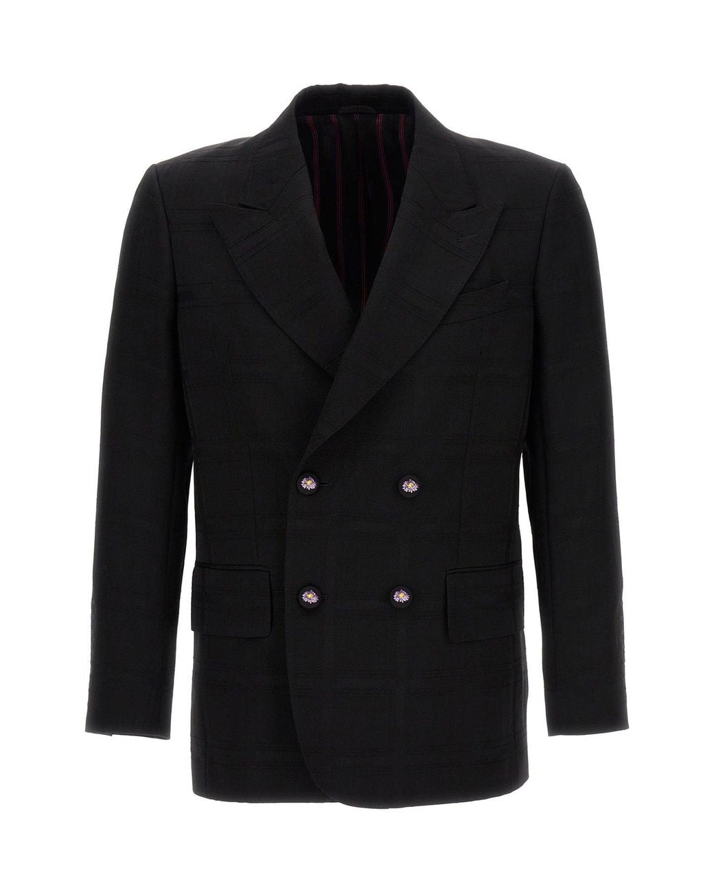 Etro Black Blazer 'Check Double-Breasted' for men