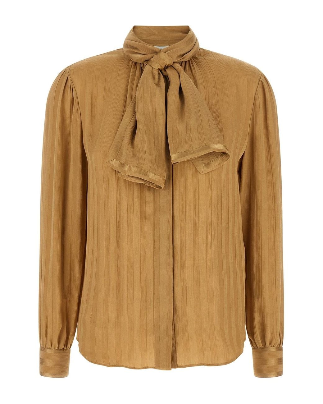 Saint Laurent Brown Lavallière-Neck Silk Blouse