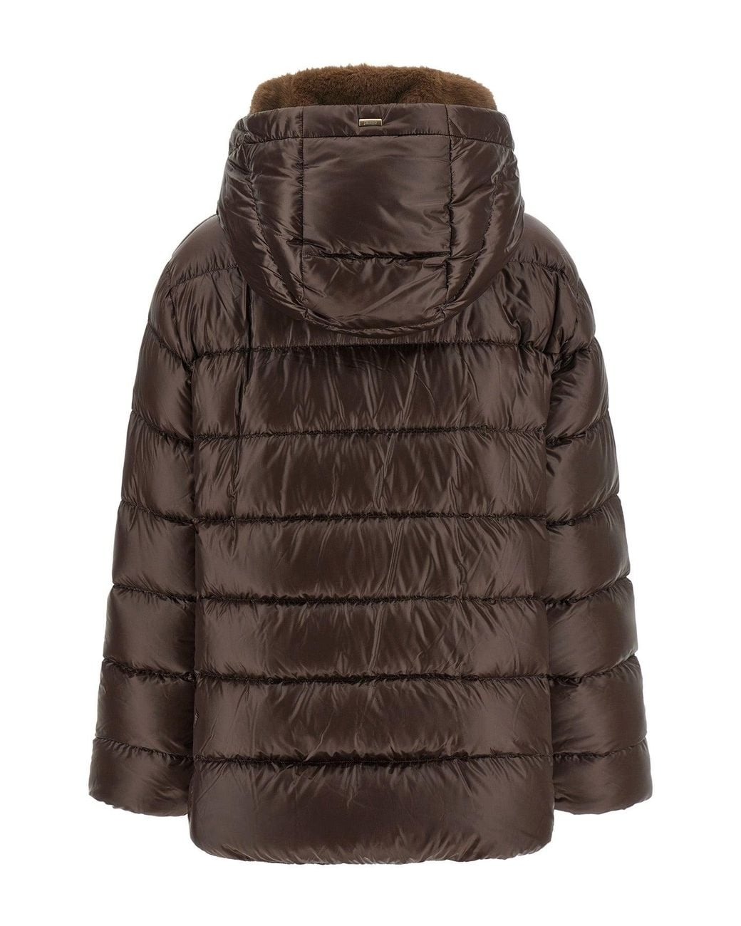 Herno Brown Puffer Jacket With Plush-Effect Detail