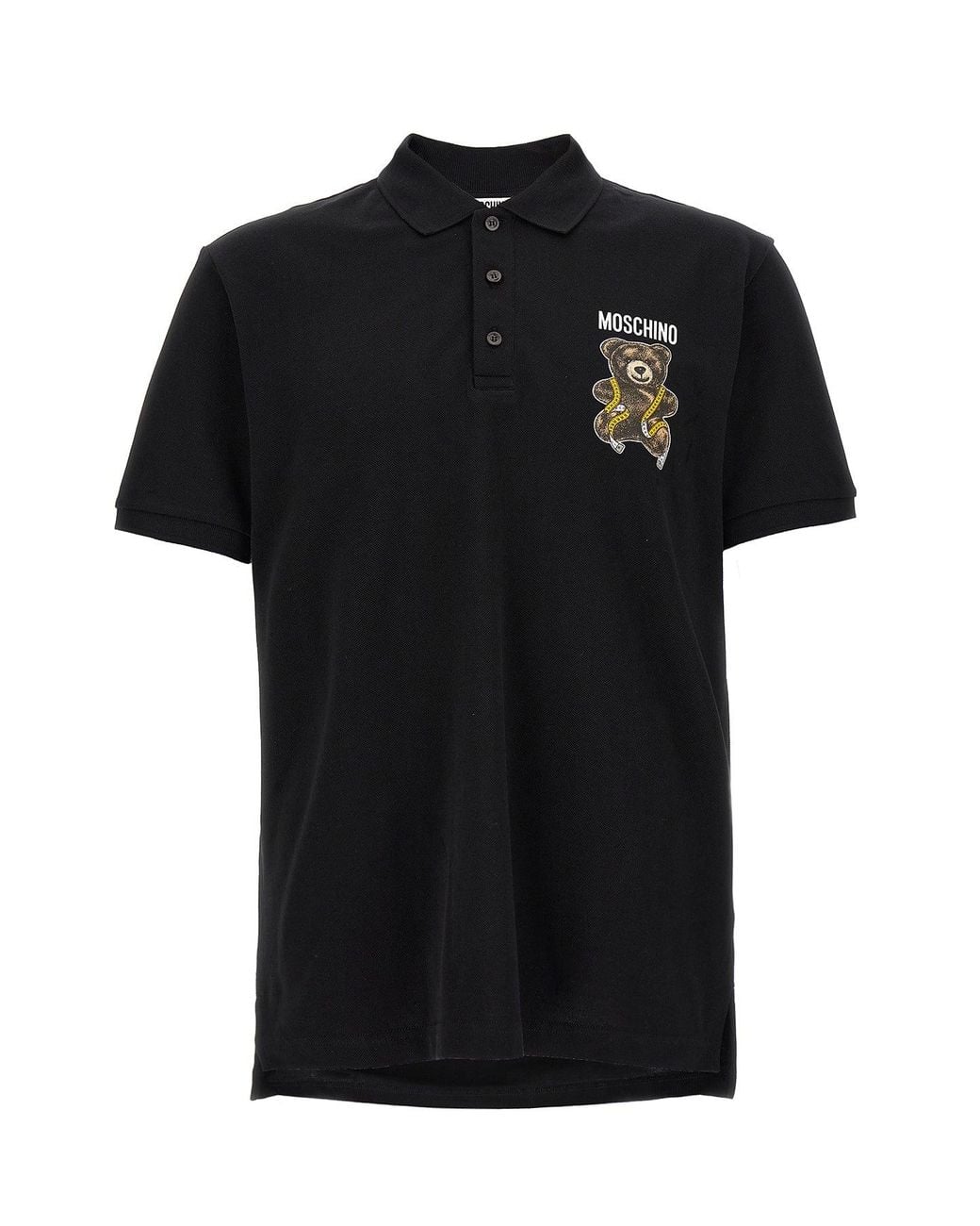 Moschino Black Cotton Piqué Polo With Teddy Bear Print for men