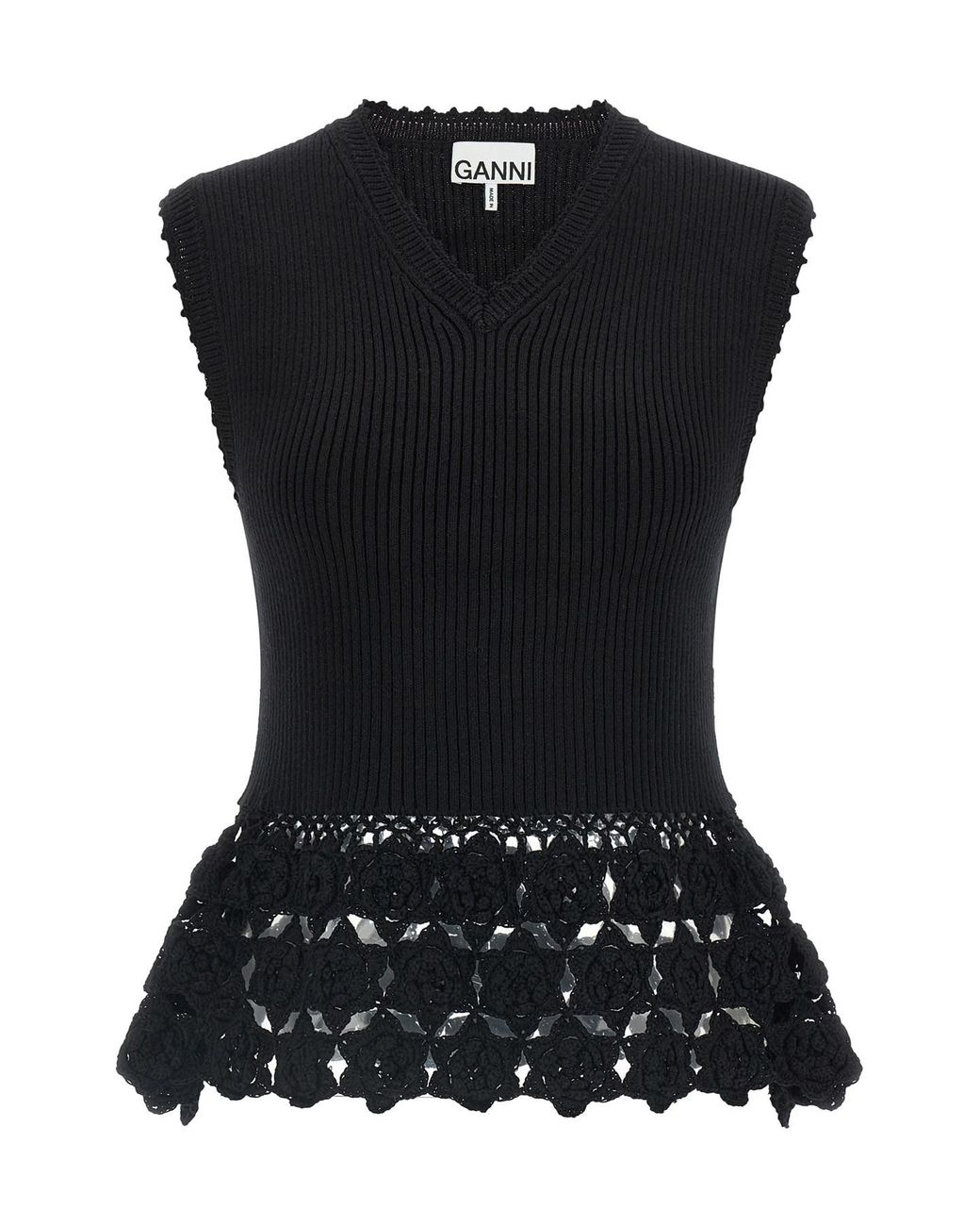 Ganni Black 'cotton Crochet' Vest