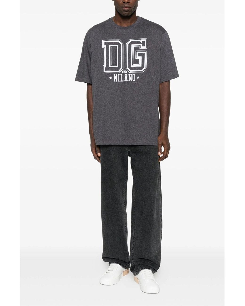 Dolce & Gabbana Black T-Shirt 'Flocked Print' for men