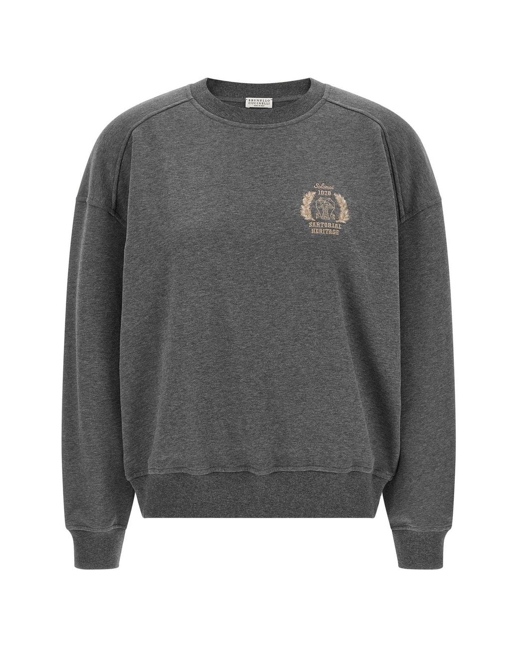 Brunello Cucinelli Gray Cotton Sweatshirt With Monili Crest