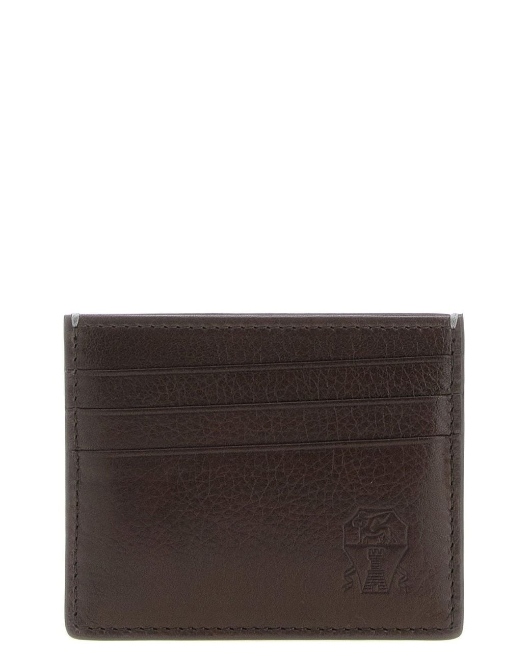 Brunello Cucinelli Brown Grained Leather Cardholder for men