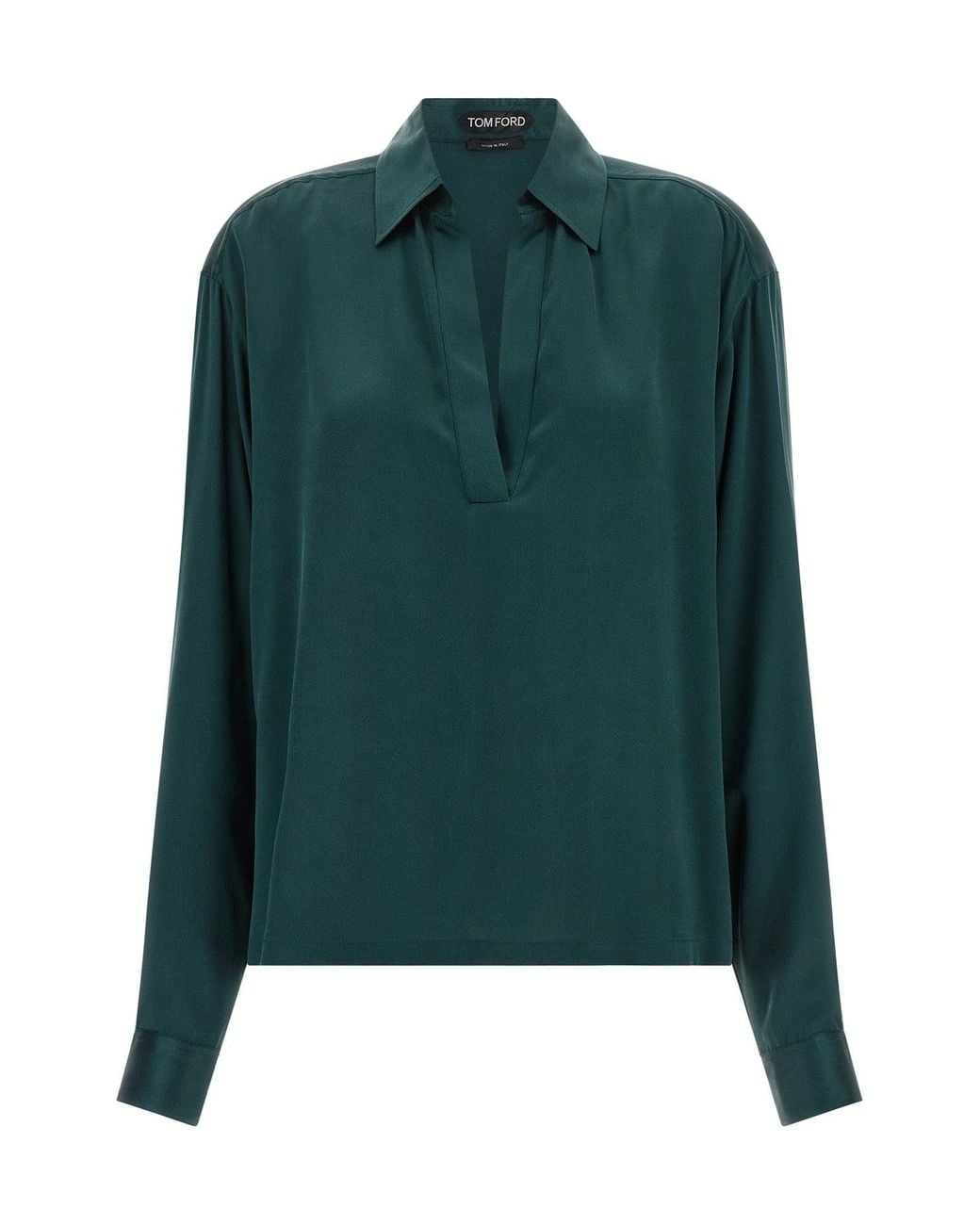 Tom Ford Green Silk Satin Polo With Deep V-Neck