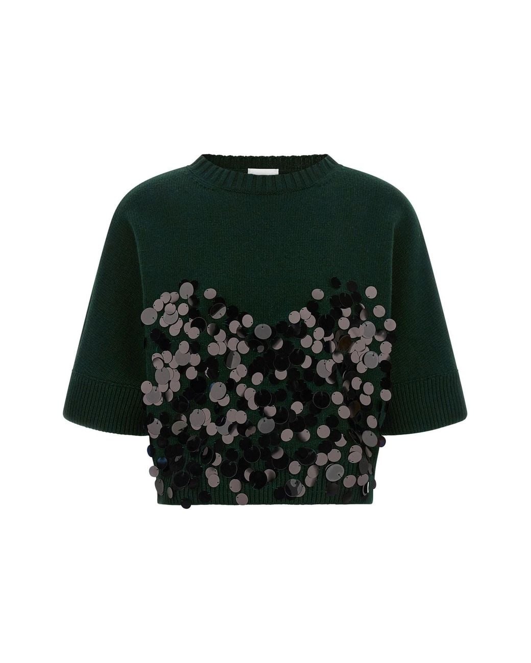 Nude Green Sequin Cropped Sweater