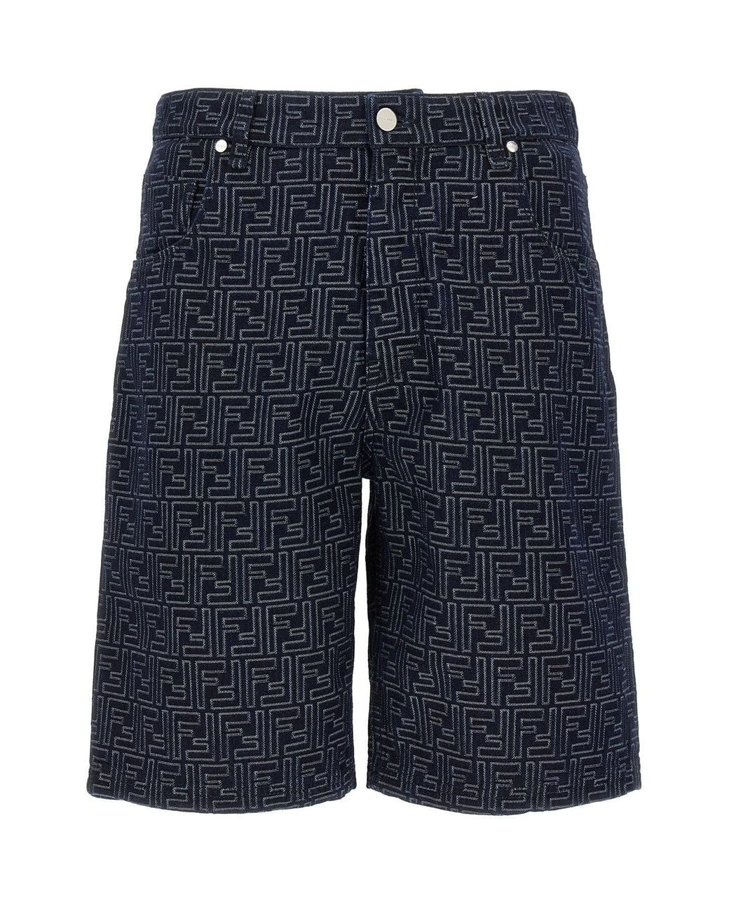 Fendi Blue 'Jacquard Ff' Bermuda Shorts for men