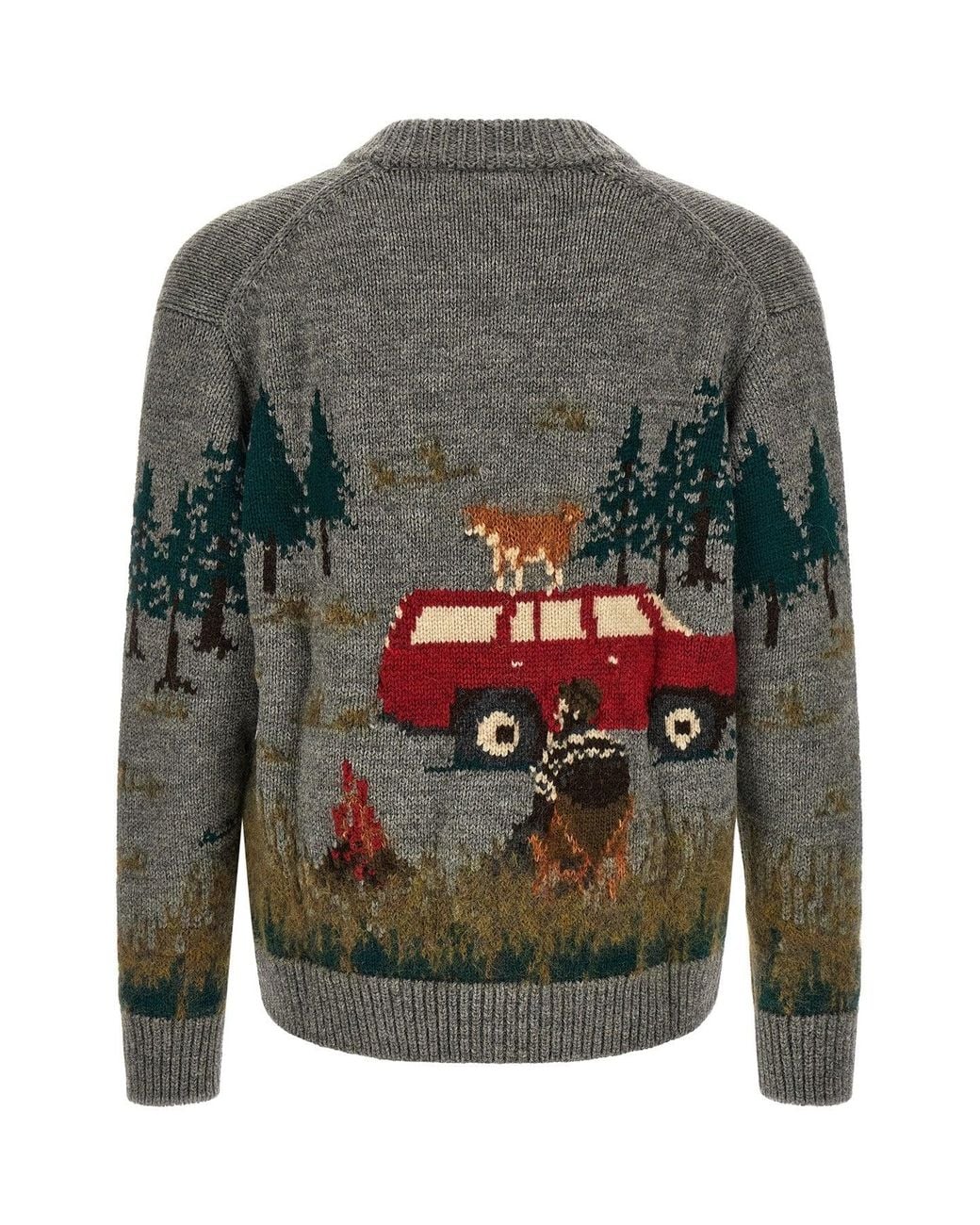Junya Watanabe Gray Intarsia Landscape Cardigan for men