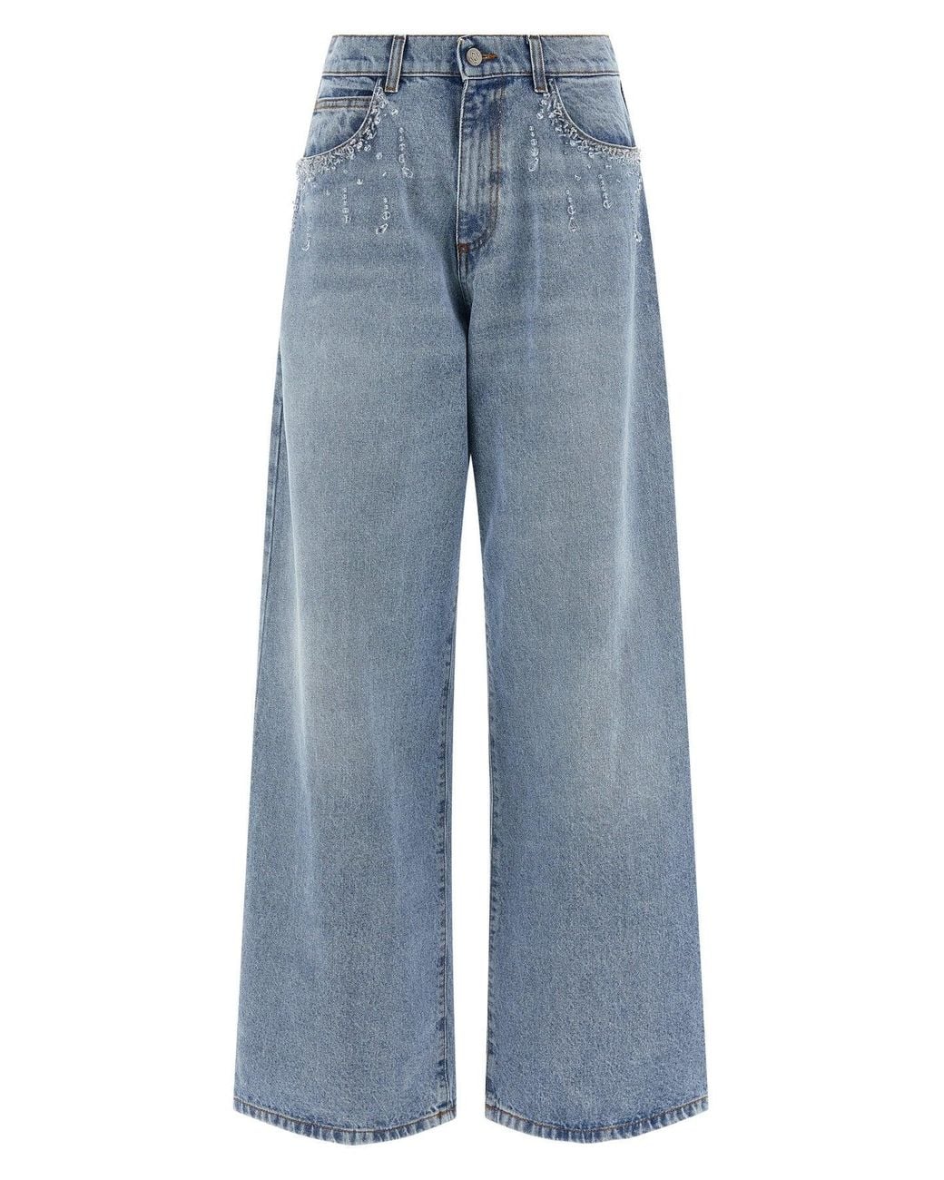 GIUSEPPE DI MORABITO Blue Wide-Leg Jeans With Crystal Embellishments