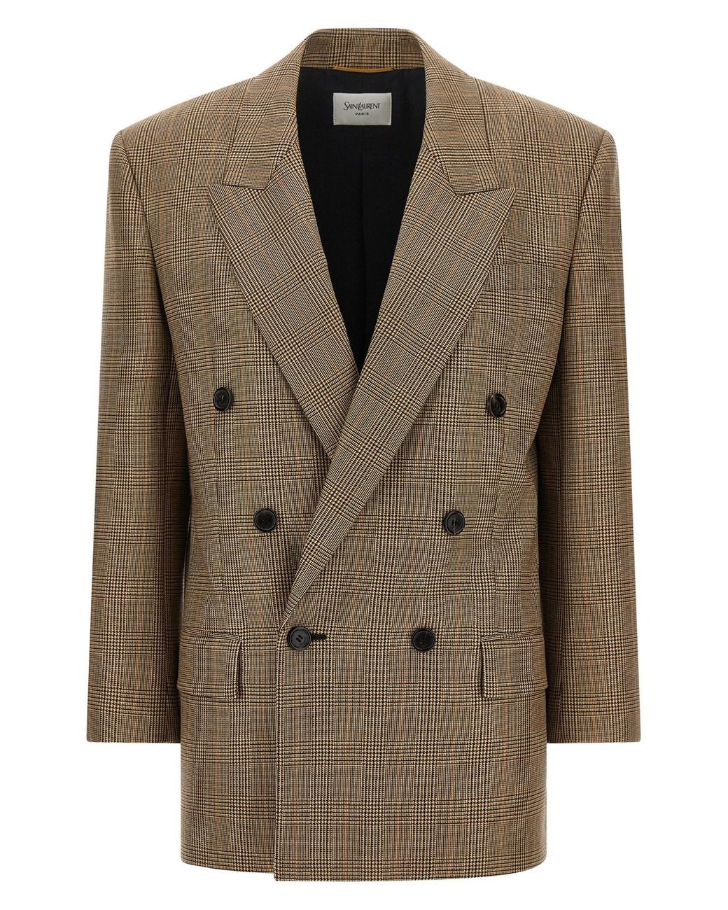 Saint Laurent Brown Prince Of Wales Houndstooth Blazer