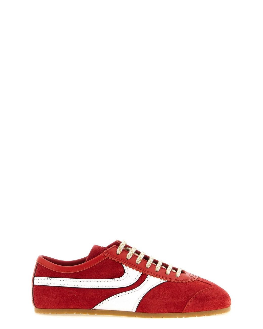 Dries Van Noten Red Suede Sneakers With Pinking Details