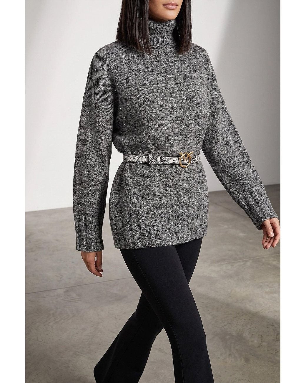 Pinko Gray Crystal-Embellished Turtleneck