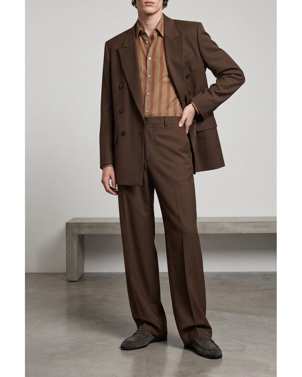 Saint Laurent Brown Striped Shirt With Embroidered Logo for men