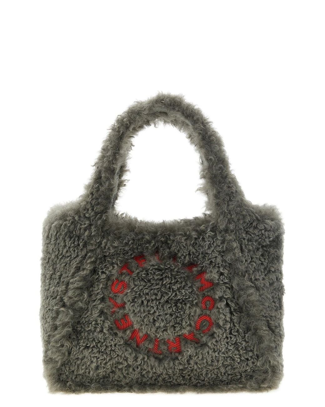 Stella McCartney Gray Logo Faux Shearling Tote