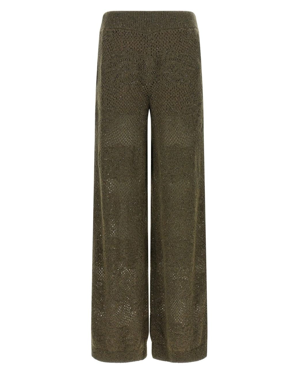 Brunello Cucinelli Green Track Flower Lace Trousers