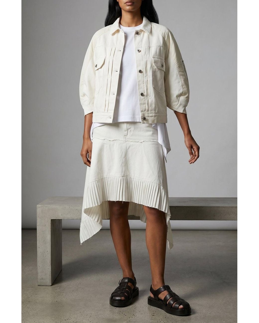 Sacai White Hybrid Bomber Jacket With Technical Sleeves