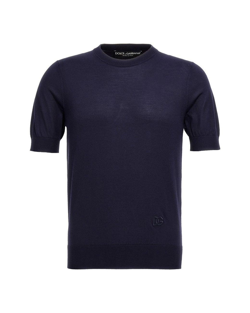Dolce & Gabbana Blue Short-Sleeved Sweater 'In Seta Rasata Finezza 18' for men