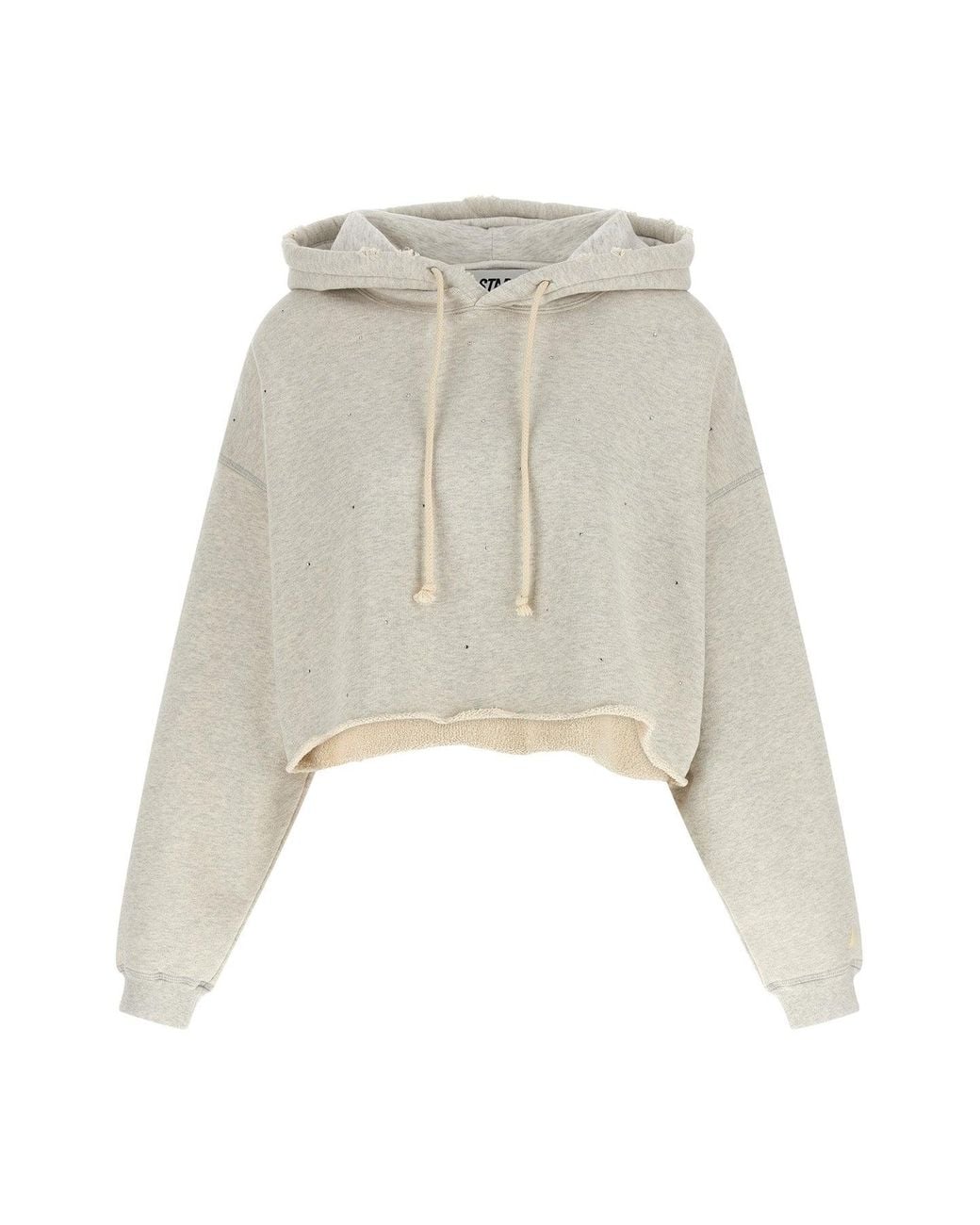 Golden Goose Deluxe Brand Natural Cropped Hoodie With Crystal Embellishments