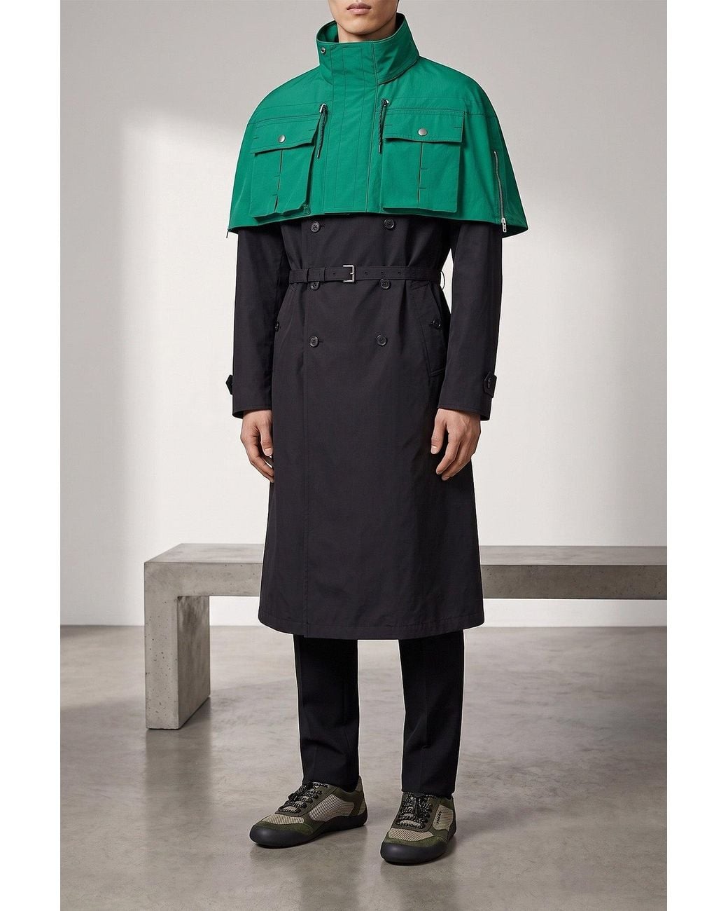 Prada Green Cape With Three-Dimensional Pockets for men
