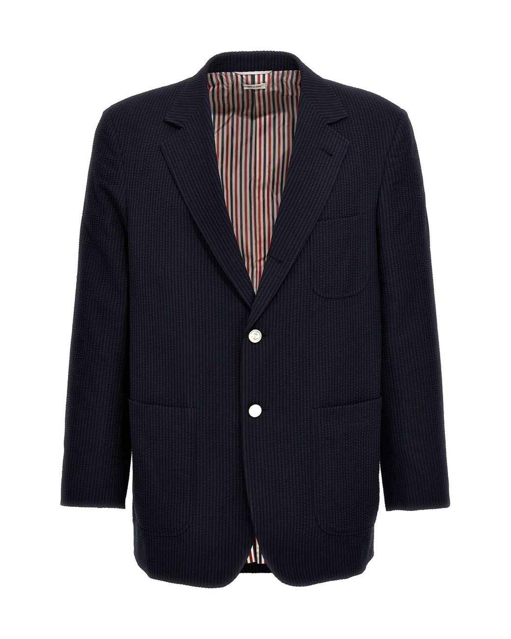 Thom Browne Blue Single-Breasted Seersucker Blazer for men