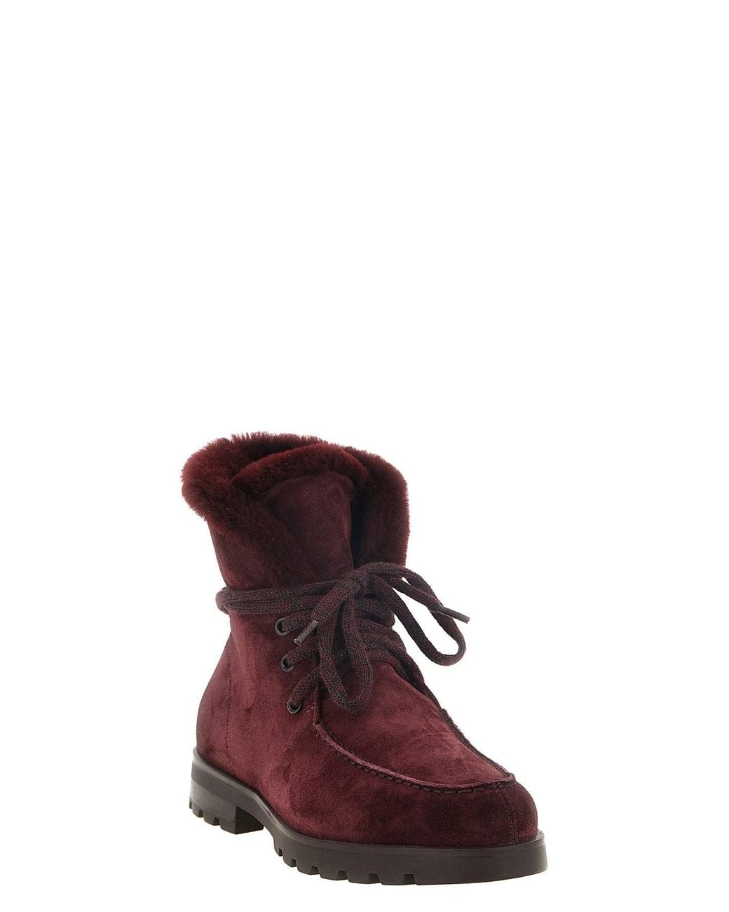 Santoni Red Suede Moc-Toe Ankle Boot