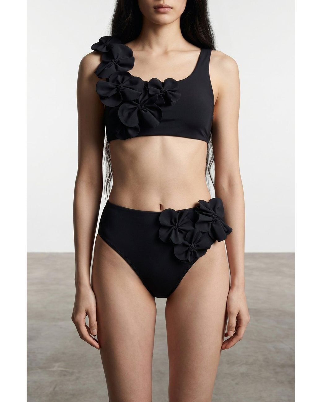 Goldbergh Black Bikini Bottoms With 3D Floral Appliqués