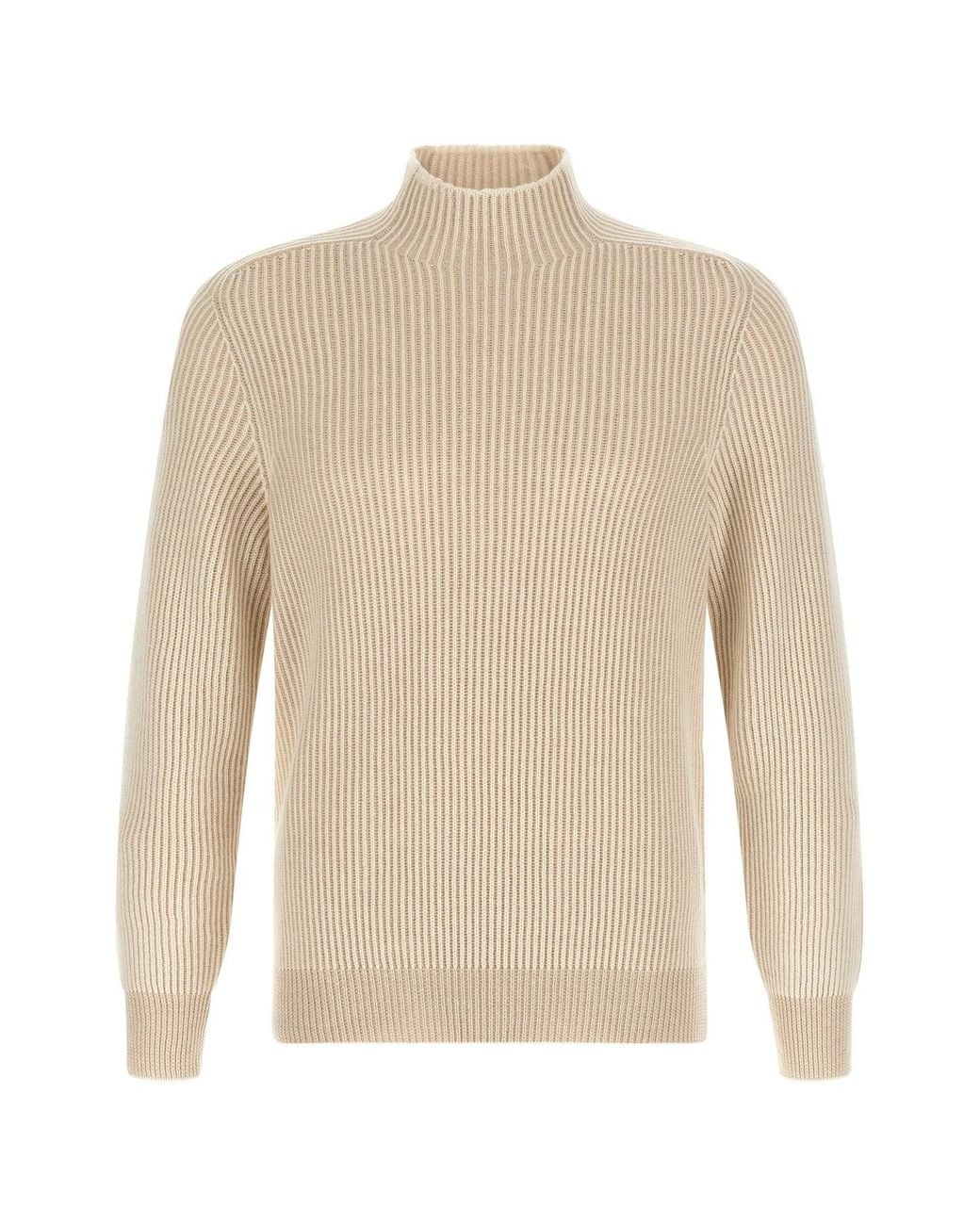 Brunello Cucinelli White English Rib-Knit Cashmere Sweater for men