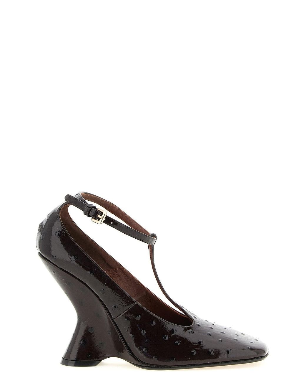 Dries Van Noten Red T-Bar Pumps With Sculptural Wedge