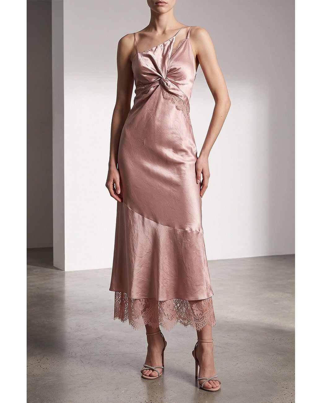 Pinko Pink Asymmetrical Dress With Lace Details