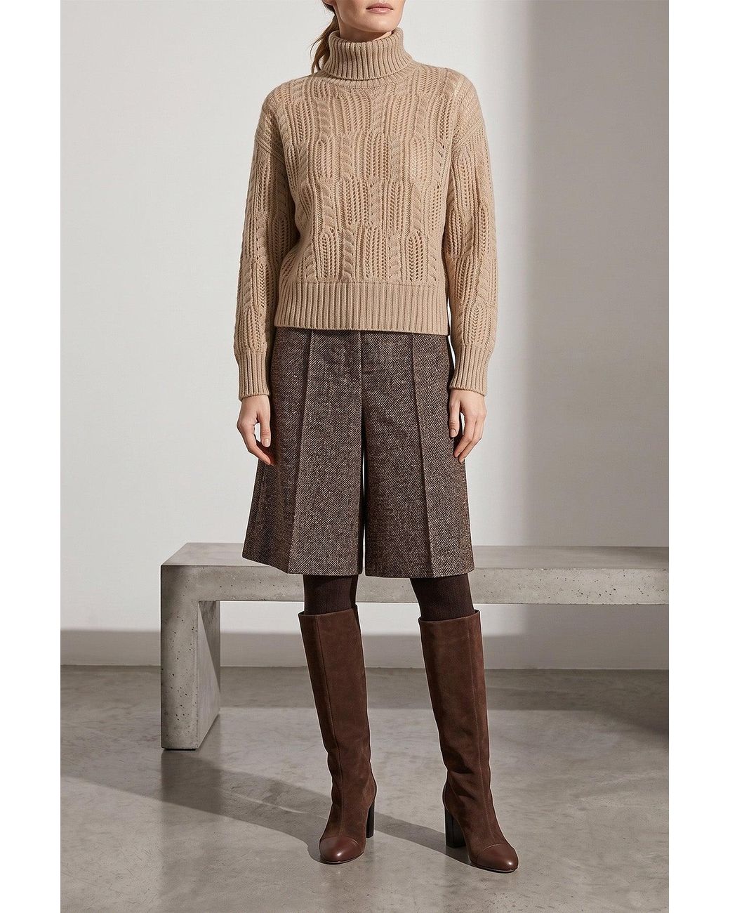 Agnona Natural Open-Knit Turtleneck Sweater