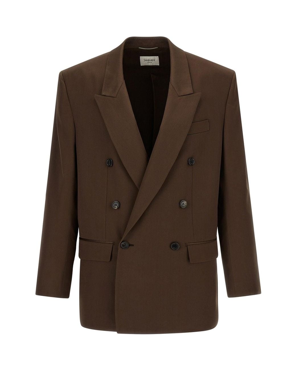Saint Laurent Brown Double-Breasted Silk Blazer for men