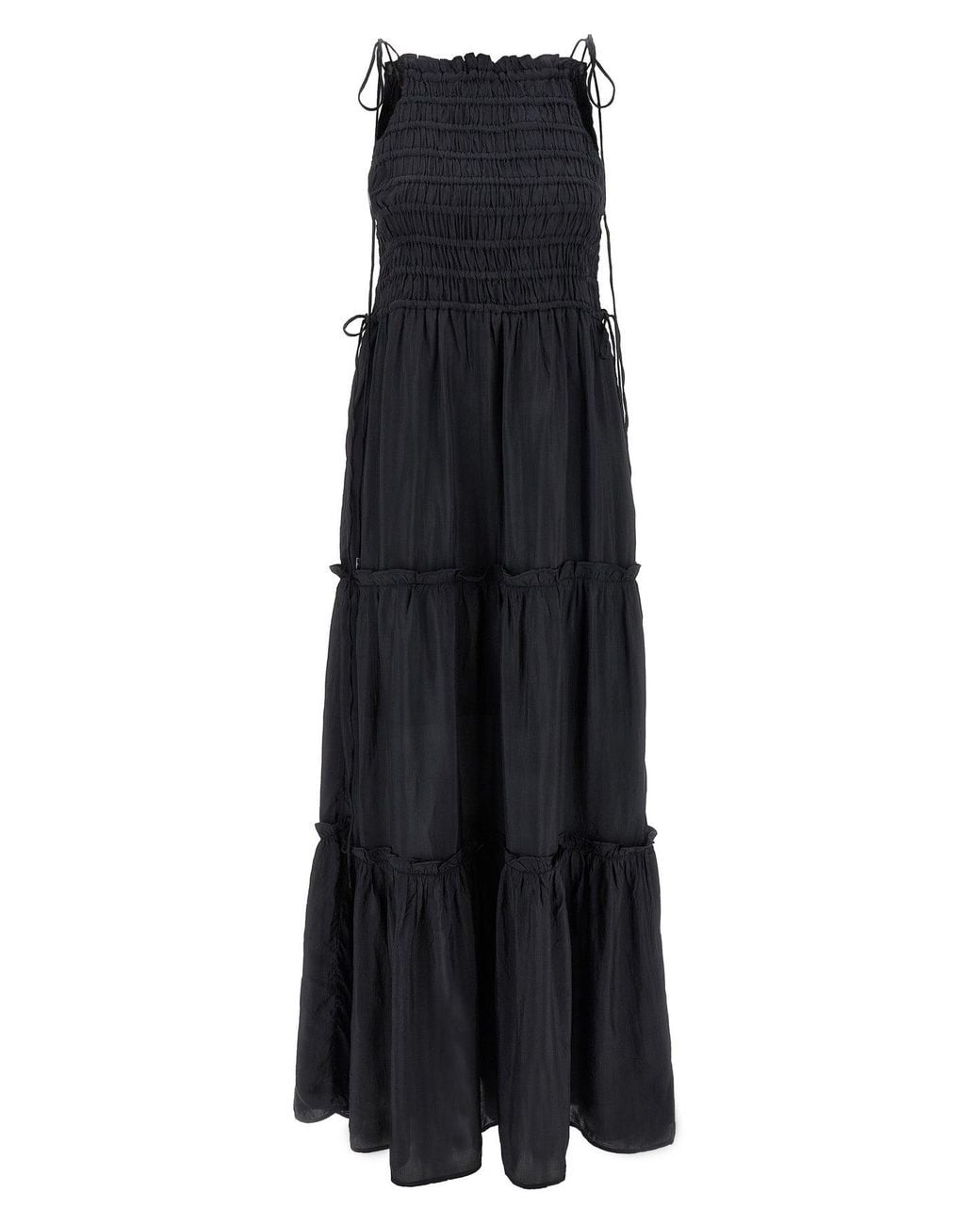 Ganni Black 'Viscose Habotai Maxi Smock Slip' Dress