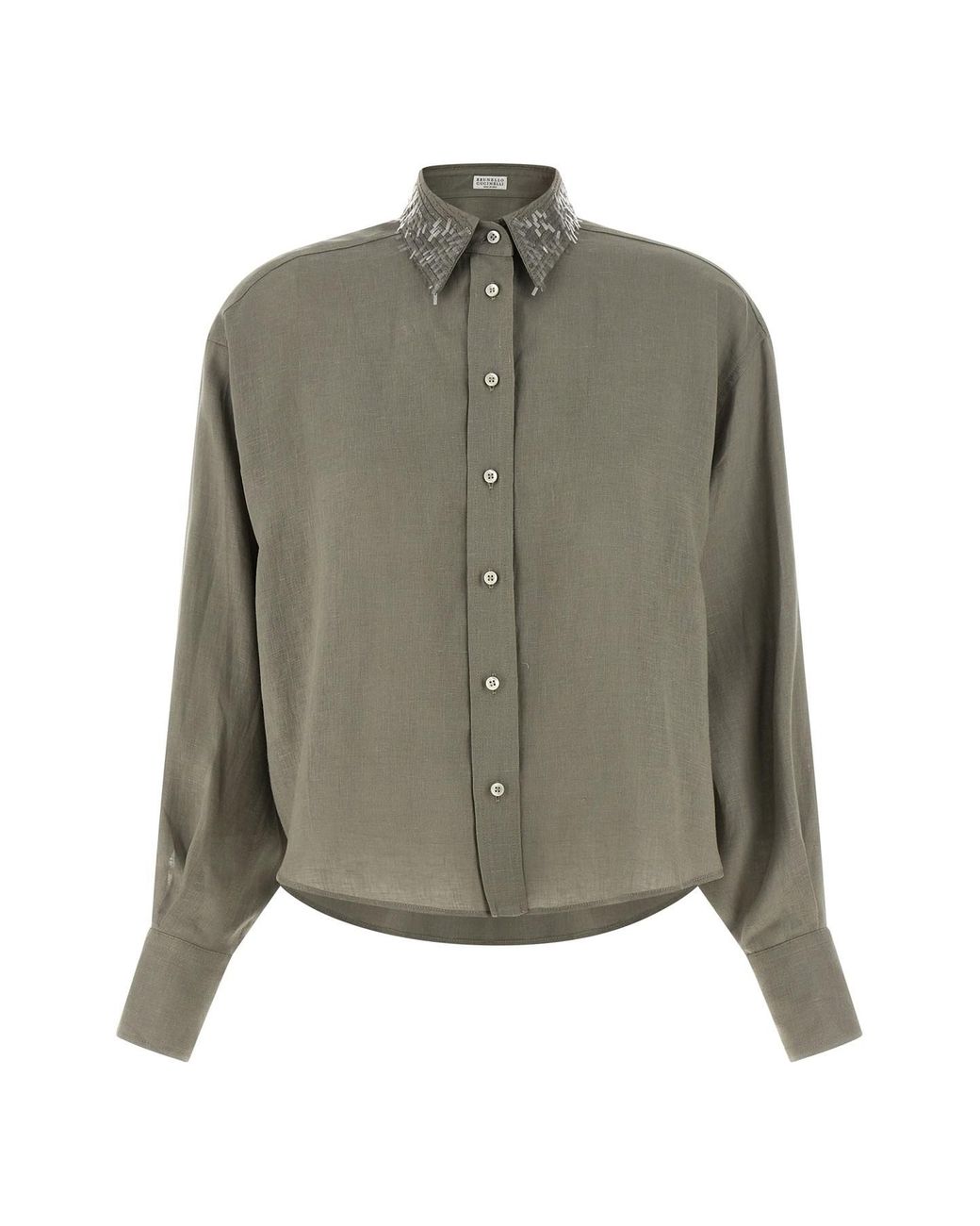Brunello Cucinelli Green Sequin Collar Shirt