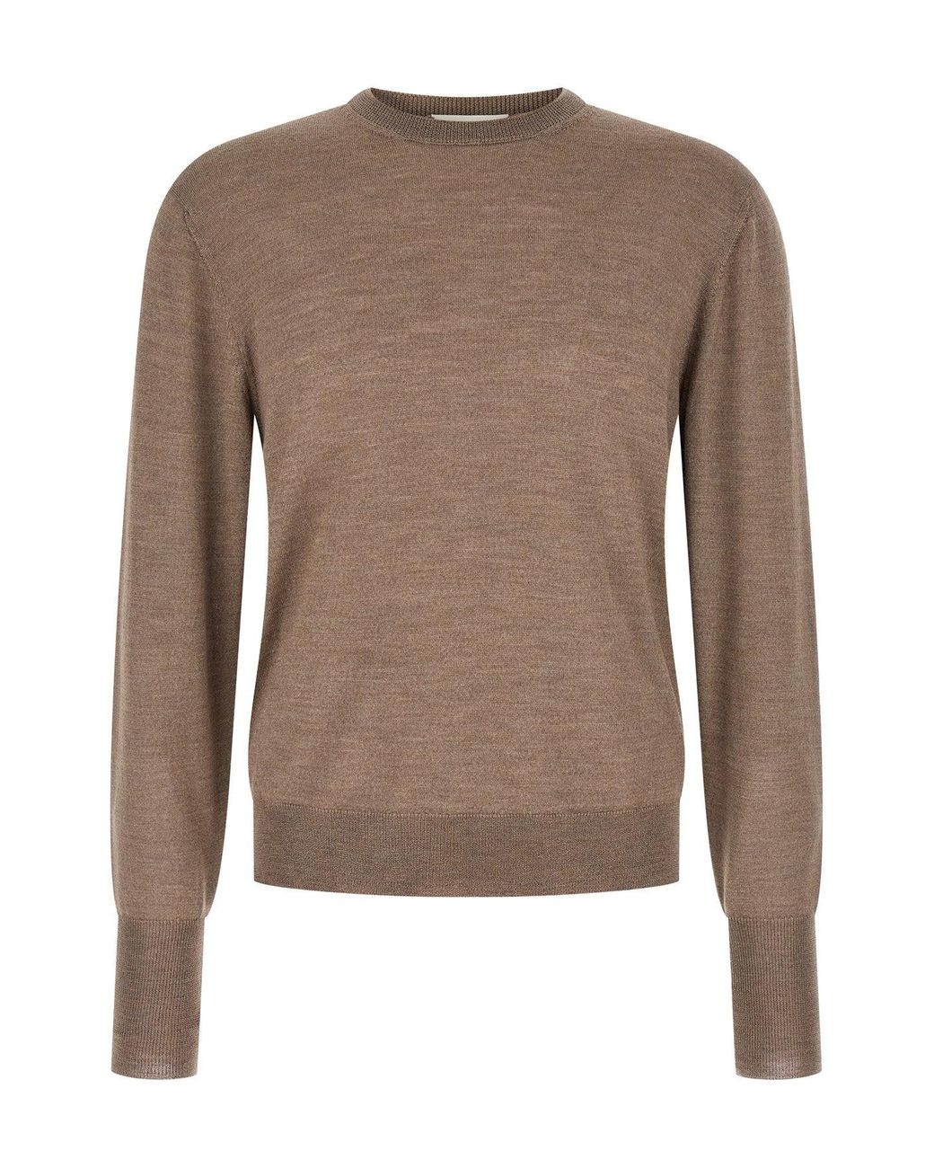 Ma'ry'ya Brown Crewneck Sweater With Thumbhole Cuffs for men