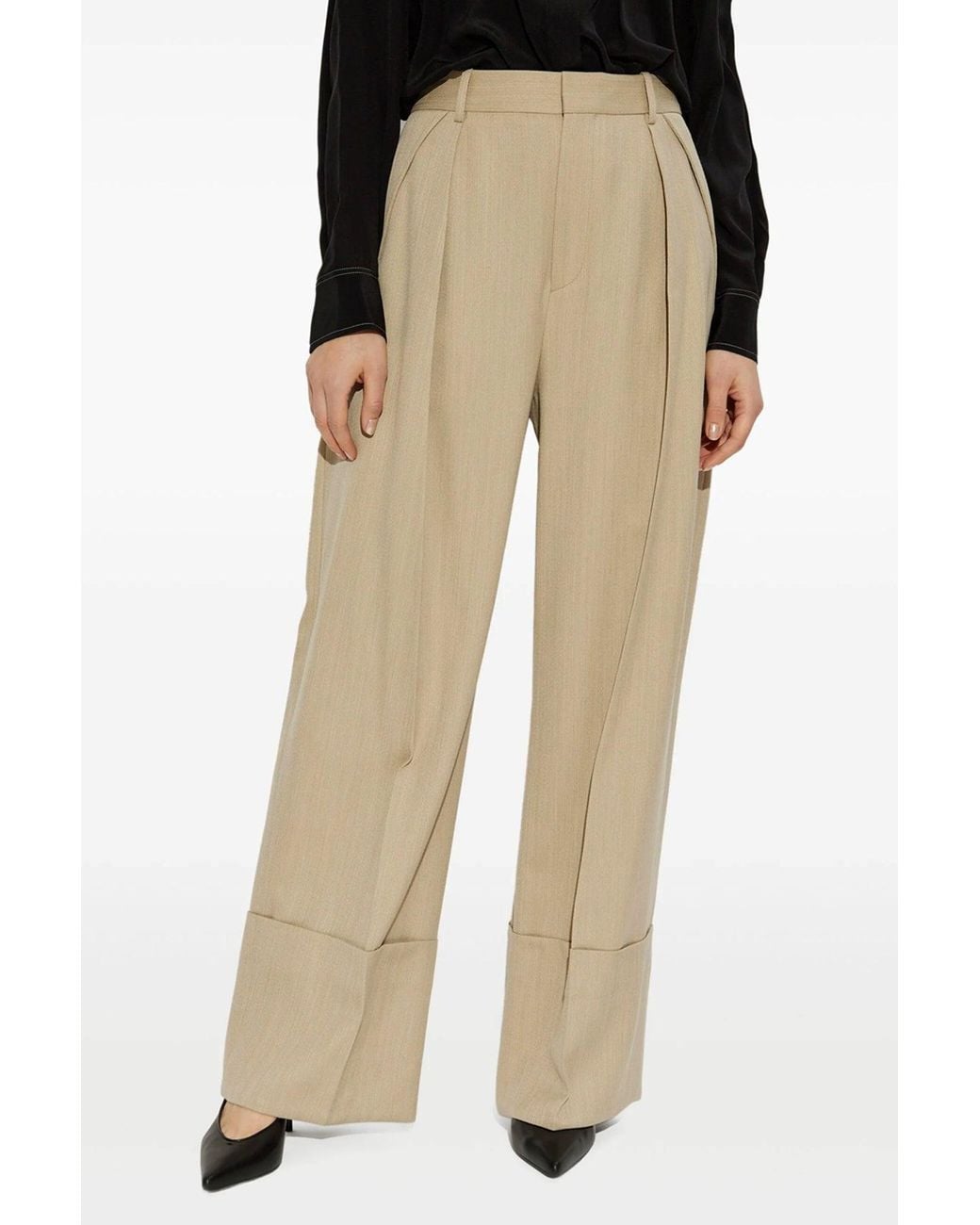 Victoria Beckham Natural Trousers 'Wide Leg Turn-Up'
