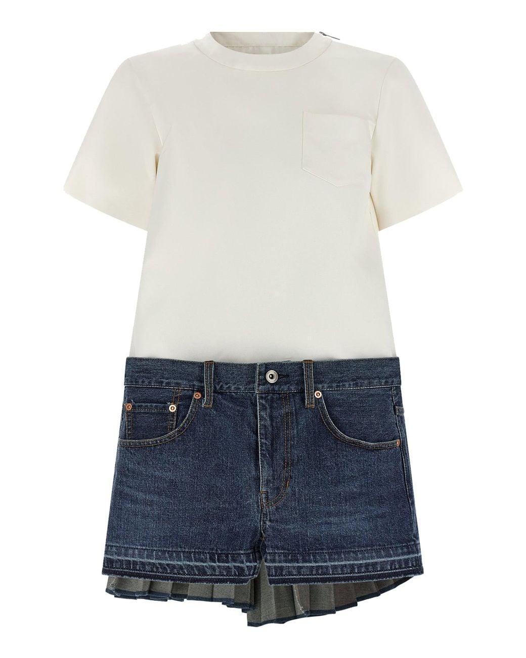 Sacai Blue Hybrid Dress With Pleated Panels