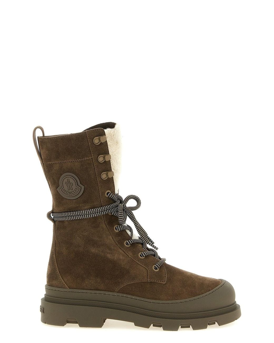 Moncler Brown Lace-Up Boots Embossed Logo Detail