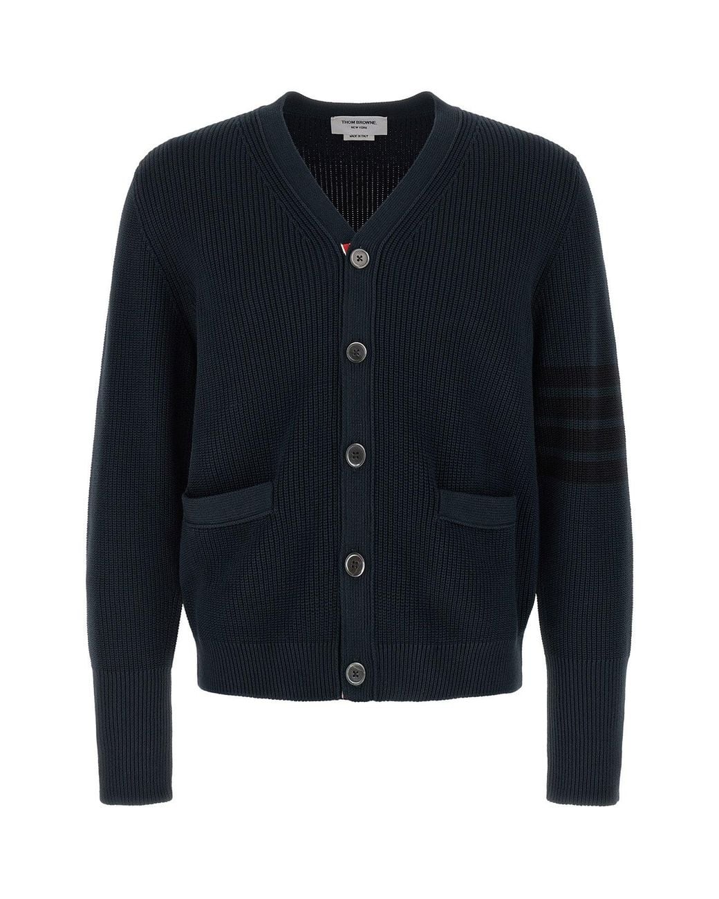 Thom Browne Blue Ribbed Cotton Cardigan for men