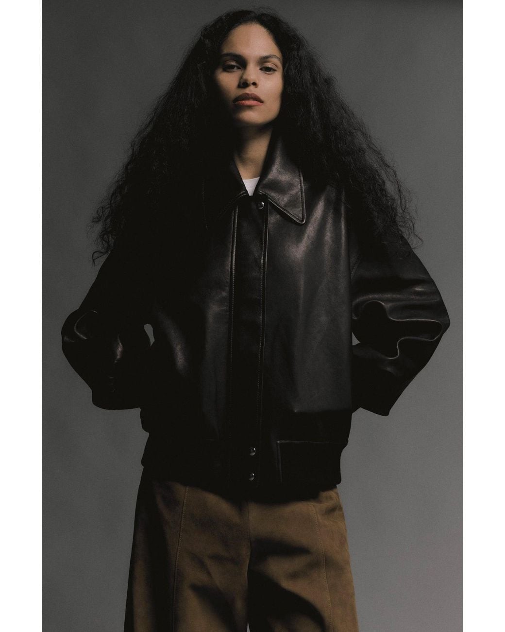 Khaite Black Shelman Leather Bomber Jacket