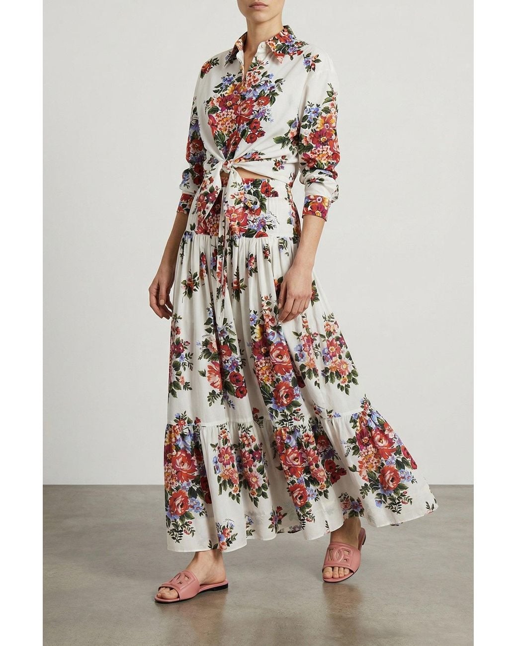 Dolce & Gabbana White Maxi Skirt With Tiered Construction