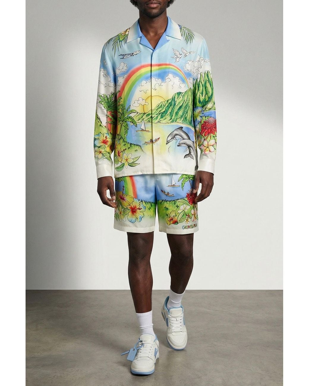 Casablanca Blue Printed Silk Aloha Bermuda Shorts for men