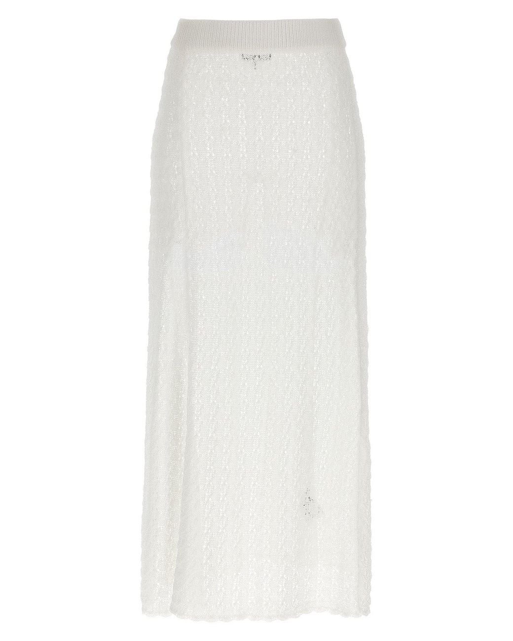 Ganni White Skirt 'Shiny Pointelle Long Skirt'