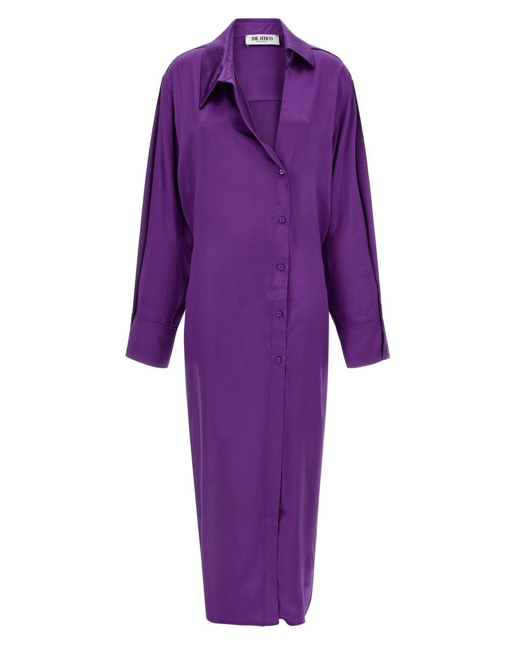 The Attico Purple Shirt Dress With Logo Plaque